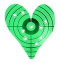 Bulletholes in a metal heart-shaped target Royalty Free Stock Photo