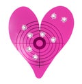 Bulletholes in a metal heart-shaped target Royalty Free Stock Photo