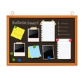 Bulletin board with paper notes, do list on black corkboard