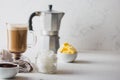 BULLETPROOF COFFEE. Ketogenic keto diet coffe blended with coconut oil and butter. Cup of bulletproof coffee and Royalty Free Stock Photo