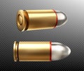 Bullets copper nine mm shots, side and rear view