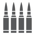 Bullets glyph icon, ammunition and army, caliber sign, vector graphics, a solid pattern on a white background.