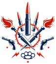 Bullets and guns vector emblem of Revolution and War, logo or tattoo with lots of different design elements, anarchy and chaos Royalty Free Stock Photo