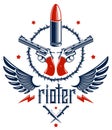 Bullets and guns vector emblem of Revolution and War, logo or tattoo with lots of different design elements, anarchy and chaos Royalty Free Stock Photo