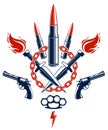 Bullets and guns vector emblem of Revolution and War, logo or tattoo with lots of different design elements, anarchy and chaos Royalty Free Stock Photo