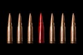 Bullets isolated on black background. Rifle bullets close-up on black. Royalty Free Stock Photo