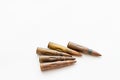 Bullets of assault rifle ak47 on white background Royalty Free Stock Photo