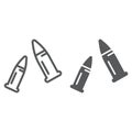 Bullets line and glyph icon, ammo and caliber, ammunition sign, vector graphics, a linear pattern on a white background. Royalty Free Stock Photo