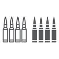 Bullets line and glyph icon, ammunition and army, caliber sign, vector graphics, a linear pattern on a white background. Royalty Free Stock Photo