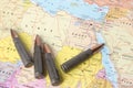 Bullets on the map of Libya and Egypt Royalty Free Stock Photo