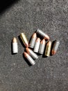 Bullets 9mm 40 caliber close up Royalty Free Stock Photo
