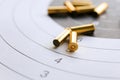 Bullets on paper target for shooting practice Royalty Free Stock Photo