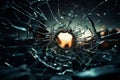 Bullets path left circular cracks emanating from shattered windows hole Royalty Free Stock Photo