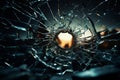 Bullets path left circular cracks emanating from shattered windows hole