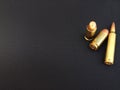 Bullets for rifle handgun pistol firearm closeup Royalty Free Stock Photo