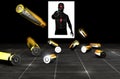 Bullets and shells of a firearm. Gun ammunition on a black background