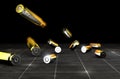 Bullets and shells of a firearm. Gun ammunition on a black background