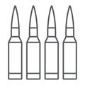 Bullets thin line icon, ammunition and army, caliber sign, vector graphics, a linear pattern on a white background.