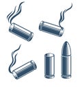 Bullets and used cartridges vector illustrations set.