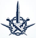 Bullets vector emblem of Revolution and War, logo or tattoo, anarchy and chaos concept, criminal and gangster style, social