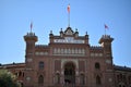 Bullfight in spain with Big black bull in the spanish bullring Royalty Free Stock Photo