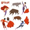 Bullfighting characters. Vector illustration of spanish corrida peoples Royalty Free Stock Photo