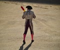 Bullfight in spain with Big black bull in the spanish bullring Royalty Free Stock Photo