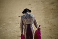 Bullfight in spain with Big black bull in the spanish bullring Royalty Free Stock Photo