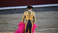 Bullfight in spain with Big black bull in the spanish bullring Royalty Free Stock Photo