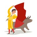 Bullfighting vector illustration. Toreador man in red cape