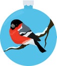 Bullfinch bird illiustration in blue christmas-tree ball Royalty Free Stock Photo