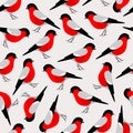 Bullfinch bird seamless pattern