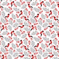 Bullfinch birds seamless pattern