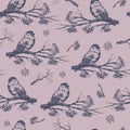 Bullfinch seamless pattern, hand drawn sketch.