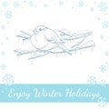 Bullfinch On Winter Branch. Vector Illustration