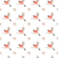 Bullfinches and cones watercolor seamless digital paper