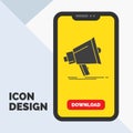 Bullhorn, digital, marketing, media, megaphone Glyph Icon in Mobile for Download Page. Yellow Background