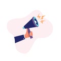 Bullhorn hand holding megaphone Royalty Free Stock Photo