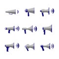 Bullhorn, megaphone, communication, sound, loudspeaker vector flat icons set