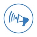 Bullhorn, megaphone, news icon. Blue vector sketch