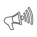 Bullhorn, megaphone, news line icon. Outline vector