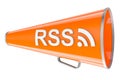 Bullhorn with RSS inscription, 3D rendering