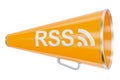 Bullhorn with RSS logo, 3D rendering Royalty Free Stock Photo