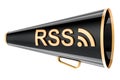 Bullhorn with RSS logotype, 3D rendering