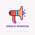 Bullhorn thin line icon: spread of information symbol. Modern vector illustration