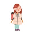 Bullied Girl with Backpack Standing Suffering from Mockery and Sneer at School Vector Illustration