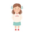 Bullied Girl Standing with Sad Face Suffering from Mockery and Sneer Vector Illustration