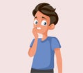 Fearful Teenage Boy Biting his Nails Vector Cartoon Illustration