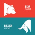 Bullish and Bearish symbols on the stock market