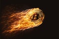 Bullish Bitcoin on fire flying high Royalty Free Stock Photo